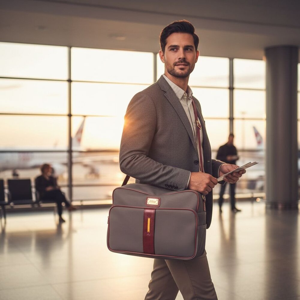 Vintage Monarch Holiday Travel Bag Gray & Brown Vinyl w/Adjustable Strap